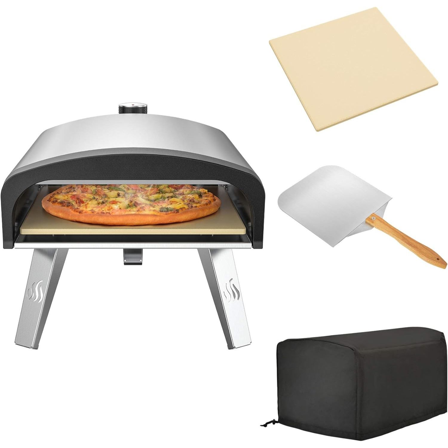 Friends enjoying pizza made in a portable gas pizza oven UK